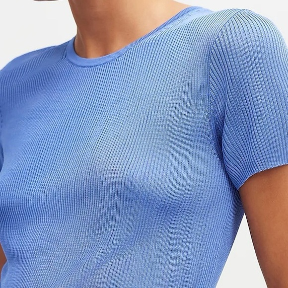 New Madewell Micro Rib Fitted Short Sleeve Sweater Tee NQ337 Celeste Blue XS - Picture 2 of 16